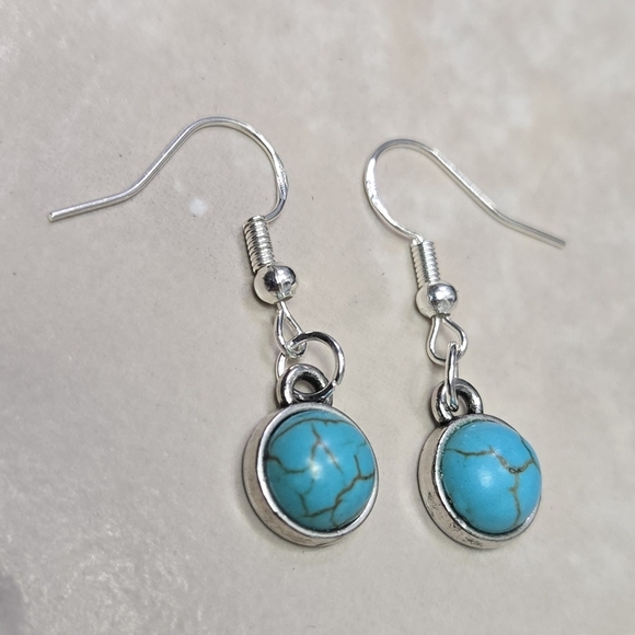 925 Silver Hook Turquoise and Silver Dangle Earrings - Picture 3 of 15